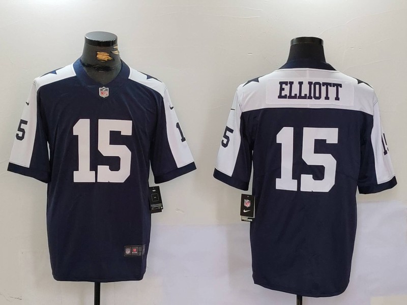 Men's Dallas Cowboys Ezekiel Elliott #15 Navy Alternate Team Jersey